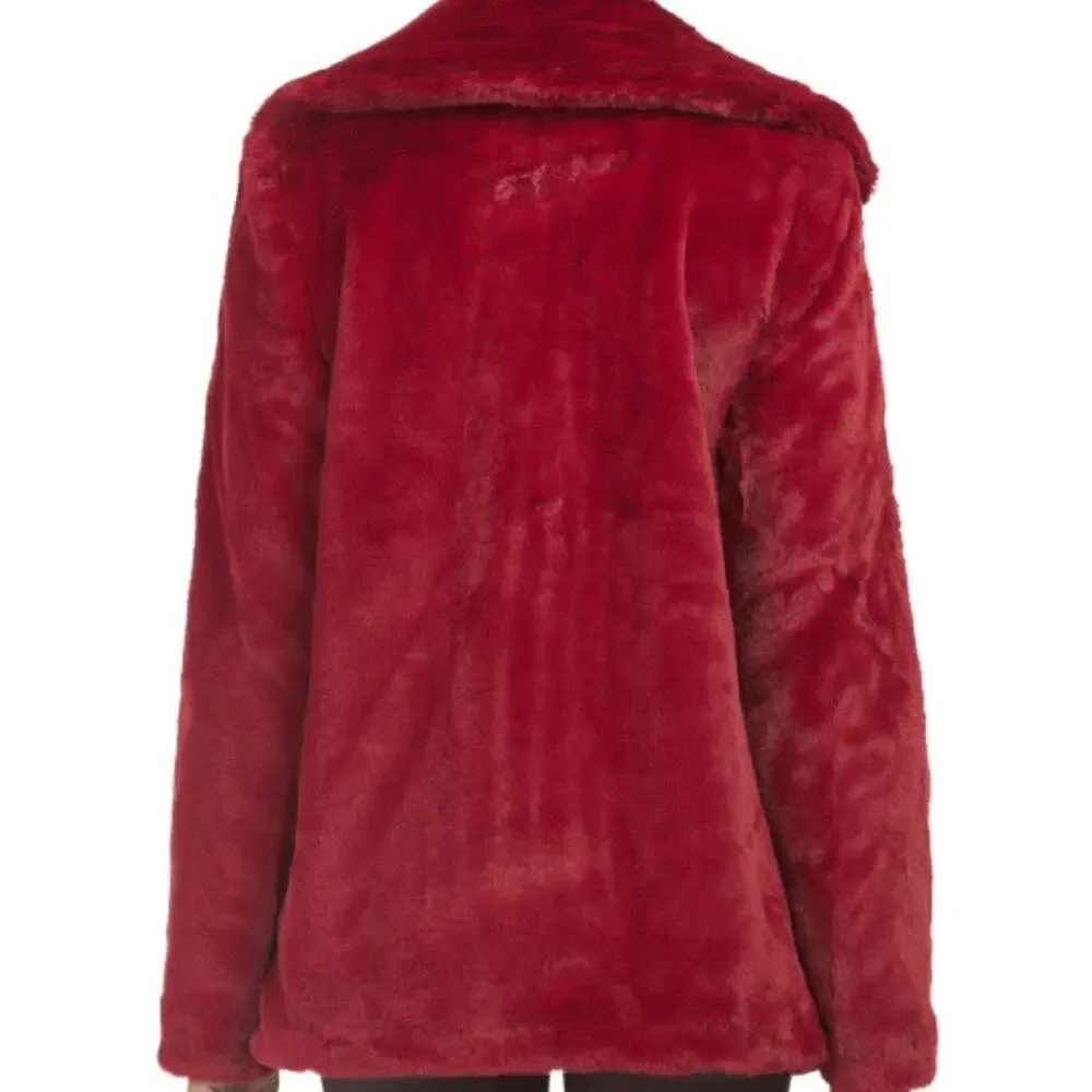 Rachel Zoe Women's Red Faux Fur Teddy Coat Ultra Soft Shawl Collar Size Medium - Picture 3 of 10